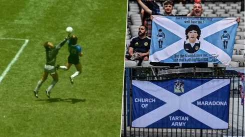La Iglesia Maradoniana contó que la hinchada escocesa les pidió permiso para hacer las banderas con la leyenda "Church of Maradona".