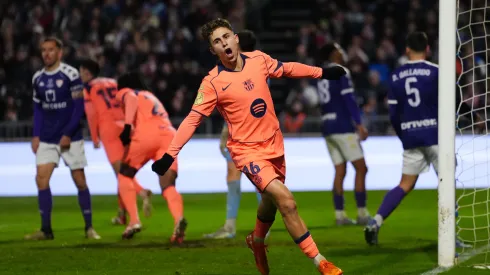 Andreas Christensen celebra el 1-0 de Barcelona sobre CD Guadalajara.