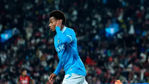 David Neres celebra el tanto ante Milan.