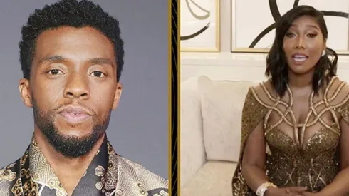 Simone Ledward.recebe Globo de Ouro pelo marido, Chadwick Boseman