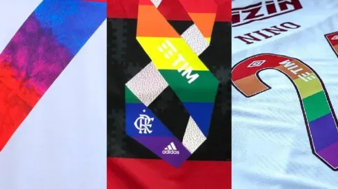 Camisas de Vasco, Flamengo e Fluminense em homenagem ao Dia do Orgulho LGBTQIA+. (Foto: Divulgação)