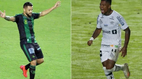 América-MG x Santos se encaram pelo Brasileirão. Foto 1: Walmir Cirne/AGIF / Foto 2: Getty Images