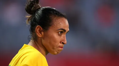 A Rainha Marta, na última partida da Seleção feminina nas Olimpíadas de Tóquio. (Foto: Getty Images)