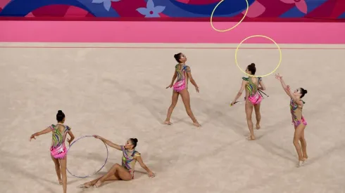 Registro conjunto brasileiro de ginástica rítmica, feita em 2019, nos Jogos Pan Lima. (Foto: Getty Images)