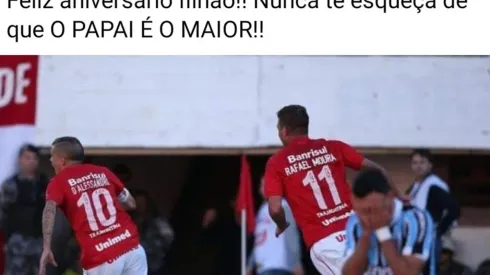Meme criado por torcedor após post do Inter parabenizando o Grêmio