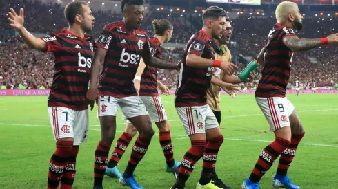 Jogadores do Flamengo comemoram gol contra o Grêmio, em 2019 (Foto: Getty Images)
