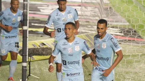 Jogadores do Santos comemoram gol contra a Juazeirense (Foto: Fernanda Luz/AGIF)