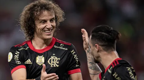 David Luiz comemora com Michael um dos gols do Flamengo contra o Atlético-GO (Foto: Jorge Rodrigues/AGIF)
