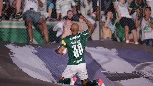 Foto: Ettore Chiereguini/AGIF - Felipe Melo comemora com a torcida do Palmeiras