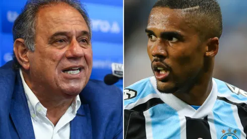 Fotos: Lucas Uebel/Grêmio/Divulgação e Pedro H. Tesch/AGIF - Dênis Abrahão e Douglas Costa: dirigente se manifestou sobre nova polêmica