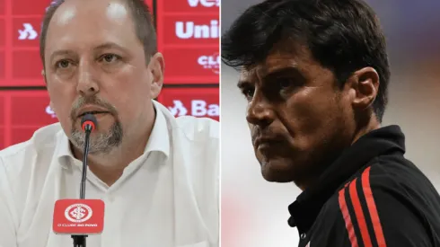 Fotos: Ricardo Duarte/Inter/Divulgação - Barcellos e Cacique Medina: presidente elogiou postura do treinador nos bastidores