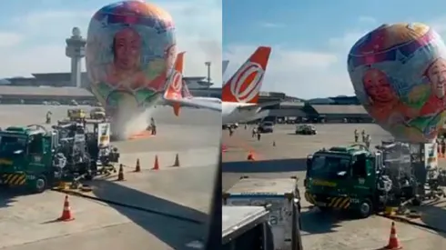 Balão com rosto de personagens famosos do SBT caiu no aeroporto de Guarulhos