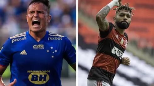 Montagem: fotos de Gustavo Aleixo/Cruzeiro e Alexandre Vidal/CRF - Edu está na frente de nomes como Gabigol na artilharia do futebol brasileiro em 2022