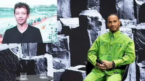 Foto: Getty Images – Rossi e Hamilton durante evento