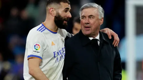 Foto: David S. Bustamante/Soccrates/Getty Images/Espanha – Benzema e Ancelotti: atacante francês vive excelente fase no Real Madrid