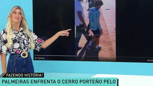 Foto: Reprodução/Band - Renata Fan mostra cena em que Veiga afirma a torcedor que será titular do Palmeiras contra Cerro