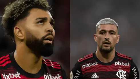 Gabigol e Arrascaeta foram julgados pelo STJD - Foto Gabigol: Foto: Fernando Moreno/AGIF/ Foto Arrascaeta: Foto: Thiago Ribeiro/AGIF - STJD se decide sobre caso Arrascaeta e Gabigol