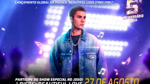Free Fire celebra aniversário de 5 anos com Justin Bieber em 27 de agosto