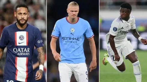 Getty Images/Koji Watanabe e Getty Images/Laurence Griffiths e Getty Images/Alex Grimm - Fotos com link e legenda 1: Neymar, Haaland e Vini Jr. estão de volta na Champions League