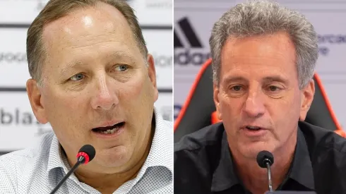 Fotos: Vitor Silva/Botafogo/Divulgação e Alexandre Vidal/Flamengo/Divulgação - Textor e Landim: investidor do Botafogo foi ousado em oferta