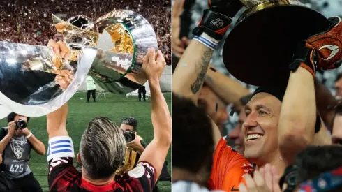 Foto: Bruno Baketa; Marcello Zambrana/AGIF - Flamengo e Corinthians levantando a taça do Campeonato Brasileiro