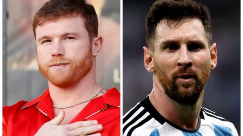 Sarah Stier e Dean Mouhtaropoulos/Getty Images. Canelo Alvarez foi criticado por ameaça direcionada a Messi