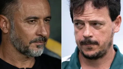 Foto: Jorge Rodrigues/AGIF - Fernando Diniz treinador do Fluminense e Vítor Pereira técnico do Flamengo