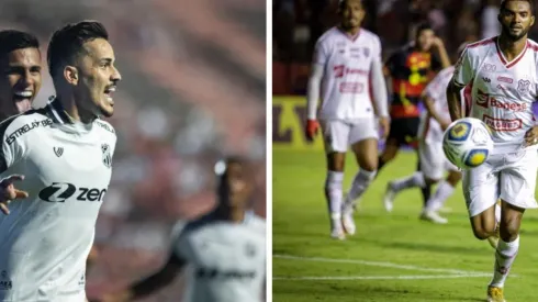 Foto 1: Yuri Castilho comemorando gol pelo Ceará - Por: Diogo Reis/AGIF; Foto 2: Miguel em ação pelo Sergipe - Por: Rafael Vieira/AGIF