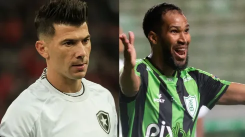 Victor Cuesta pelo Botafogo. Foto: Robson Mafra/AGIF Everaldo pelo América-MG. Foto: Fernando Moreno/AGIF