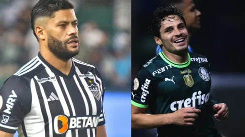 Hulk pelo Atlético-MG. Foto: Gabriel Machado/AGIF Raphael Veiga pelo Palmeiras. Foto: Ettore Chiereguini/AGIF