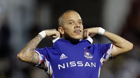 HO CHI MINH CITY, VIETNAM - APRIL 28: Marcos Junior #10 of Yokohama F. Marinos celebrates after scoring his team's first goal off a penalty during the first half of the AFC Champions League Group H match against Hoang Anh Gia Lai at Thong Nhat Stadium on April 28, 2022 in Ho Chi Minh City, Vietnam. (Photo by Minh Hoang/Getty Images)
