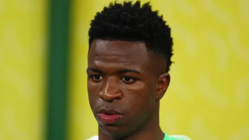 MANAUS, BRAZIL - OCTOBER 14: Vinícius Júnior of Brazil looks on prior to a match between Brazil and Uruguay as part of South American Qualifiers for Qatar 2022 at Arena Amazonia on October 14, 2021 in Manaus, Brazil. (Photo by Buda Mendes/Getty Images)
