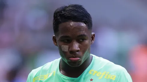 SP - SAO PAULO - 15/04/2023 - BRASILEIRO A 2023, PALMEIRAS X CUIABA - Endrick jogador do Palmeiras durante partida contra o Cuiaba no estadio Arena Allianz Parque pelo campeonato BRASILEIRO A 2023. Foto: Ettore Chiereguini/AGIF