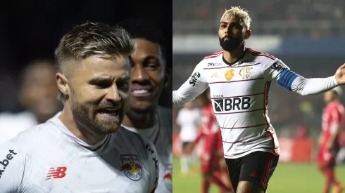 Foto: Diogo Reis/AGIF- Eduardo Sasha pelo Red Bull Bragantino. Foto: PhotoSport/AGIF- Gabigol pelo Flamengo