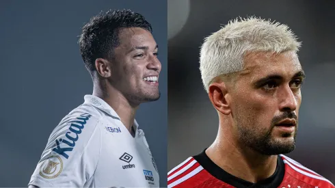 Foto: Heber Gomes/AGIF- Marcos Leonardo pelo Santos. Foto: Thiago Ribeiro/AGIF- Arrascaeta pelo Flamengo