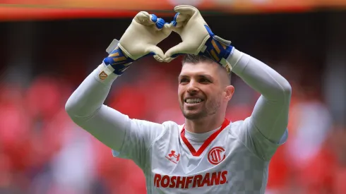 TOLUCA, MEXICO - APRIL 23: Tiago Volpi of Toluca celebrates after scoring by penalty the team's first goal during the 16th round match between Toluca and FC Juarez as part of the Torneo Clausura 2023 Liga MX at Nemesio Diez Stadium on April 23, 2023 in Toluca, Mexico. (Photo by Hector Vivas/Getty Images)