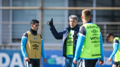 Jogadores do Gremio realizam treino técnico durante a manha desta quarta-feira, no CT Luiz Carvalho, na preparação para a partida valida pelo Campeonato Brasileiro 2023.<br />
Foto: Flickr oficial Grêmio/Lucas Uebel