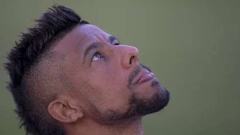 Léo Moura durante sua última coletiva de imprensa como jogador do Flamengo, no CT Ninho do Urubu