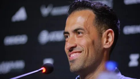 FORT LAUDERDALE, FLORIDA - JULY 20: Sergio Busquets of Inter Miami CF speaks during a Inter Miami CF press conference at Broward Center for Performing Arts on July 20, 2023 in Fort Lauderdale, Florida. (Photo by Hector Vivas/Getty Images)