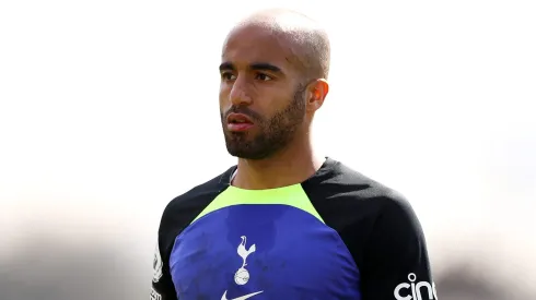 LEYLAND, ENGLAND - APRIL 15: Lucas Moura of Tottenham Hotspur looks on during the Premier League 2 match between Blackburn Rovers and Tottenham Hotspur at Leyland County Ground on April 15, 2023 in Leyland, England. (Photo by Lewis Storey/Getty Images)