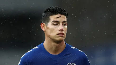 LIVERPOOL, ENGLAND – OCTOBER 03: James Rodriguez of Everton reacts during the Premier League match between Everton and Brighton & Hove Albion at Goodison Park on October 03, 2020 in Liverpool, England. Sporting stadiums around the UK remain under strict restrictions due to the Coronavirus Pandemic as Government social distancing laws prohibit fans inside venues resulting in games being played behind closed doors. (Photo by Jan Kruger/Getty Images)
