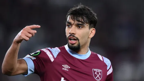 LONDON, ENGLAND - MARCH 16: Lucas Paqueta of West Ham United reacts during the UEFA Europa Conference League round of 16 leg two match between West Ham United and AEK Larnaca at London Stadium on March 16, 2023 in London, England. (Photo by Justin Setterfield/Getty Images)