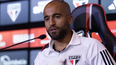 SP – SAO PAULO – 04/08/2023 – SAO PAULO, APRESENTACAO DE LUCAS MOURA – Lucas Moura durante sua apresentacao oficial como jogador do Sao Paulo em coletiva de imprensa realizada no CT Barra Funda. Foto: Ettore Chiereguini/AGIF