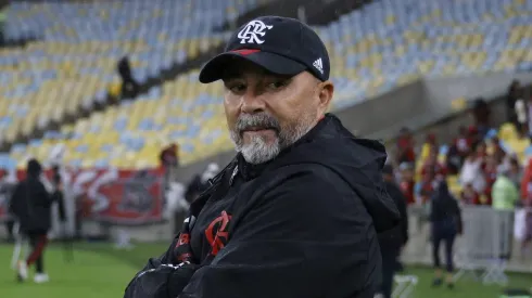 RIO DE JANEIRO, BRAZIL - AUGUST 13: Jorge Sampaoli coach of Flamengo looks on during the match between Flamengo and Sao Paulo as part of Brasileirao 2023 at Maracana Stadium on August 13, 2023 in Rio de Janeiro, Brazil. (Photo by Wagner Meier/Getty Images)