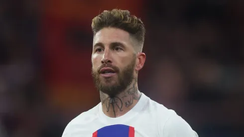 MUNICH, GERMANY – MARCH 08: Sergio Ramos of Paris Saint-Germain reacts during the UEFA Champions League round of 16 leg two match between FC Bayern München and Paris Saint-Germain at Allianz Arena on March 08, 2023 in Munich, Germany. (Photo by Alex Grimm/Getty Images)