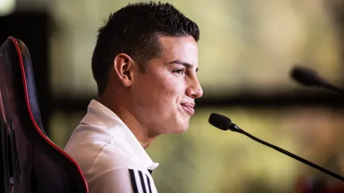 SP – SAO PAULO – 01/08/2023 – SAO PAULO, APRESENTACAO JAMES RODRIGUEZ – James Rodriguez fala aos jornalista durante sua apresentacao oficial como jogador do Sao Paulo em coletiva de imprensa realizada no CT Barra Funda. Foto: Abner Dourado/AGIF