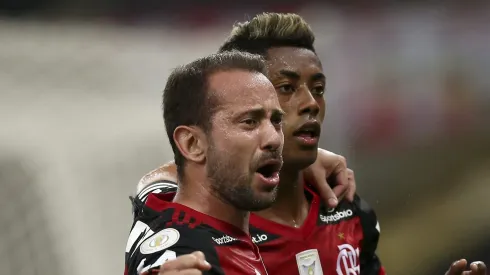 Bruno Henrique (R) of Flamengo celebrates with Everton Ribeiro after scoring a goal during a match between Flamengo and Vasco da Gama as part of 2020 Brasileirao Series A at Maracana Stadium on February 04, 2021 in Rio de Janeiro, Brazil. (Photo by Buda Mendes/Getty Images)