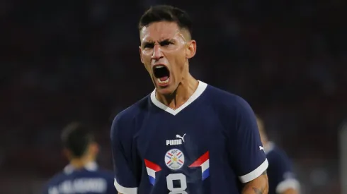 SANTIAGO, CHILE - MARCH 27: Matias Rojas #8 of Paraguay celebrates a goal with teammates during an international friendly match against Paraguay at Estadio Monumental David Arellano on March 27, 2023 in Santiago, Chile. (Photo by Marcelo Hernandez/Getty Images)