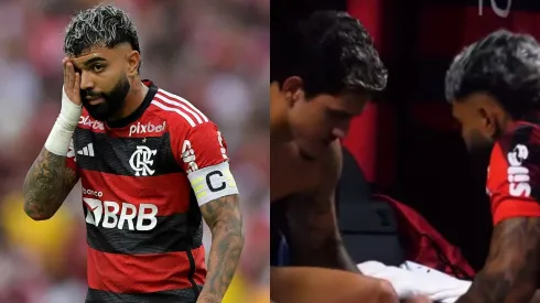 Foto Esq.: Thiago Ribeiro/AGIF e Foto Dir.: Reprodução FlaTV - Gabigol e Pedro