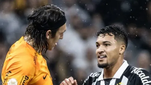 Marcos Leonardo provoca o Corinthians após gol de empate do Santos na Neo Química Arena. Foto: Abner Dourado/AGIF